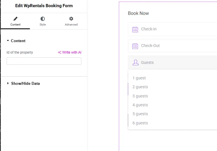 elementor booking form widget