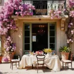 Charming guesthouse terrace with outdoor dining, illustrating a WordPress accommodation theme for varied property types